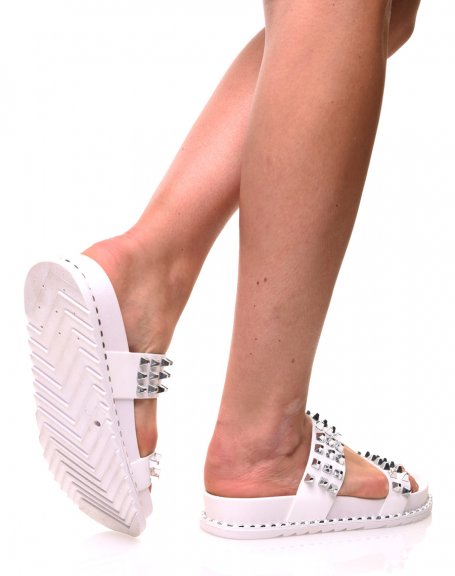 White sandals with square studs