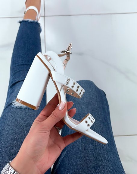 White sandals with studded heel straps