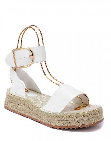 White sandals with thick straps and hessian sole