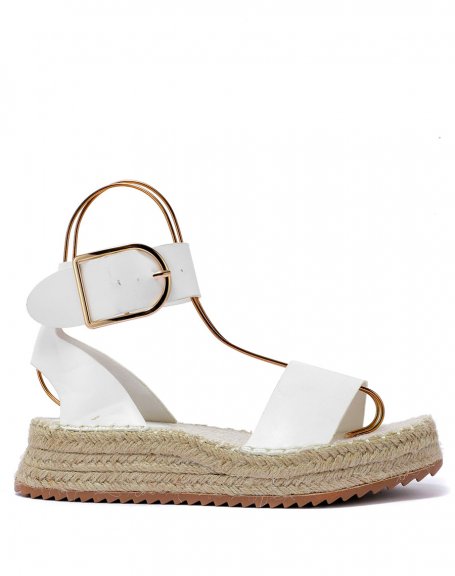 White sandals with thick straps and hessian sole