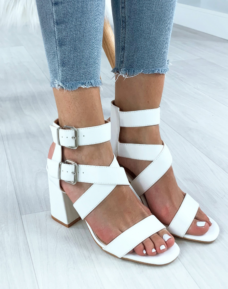 White sandals with wide straps