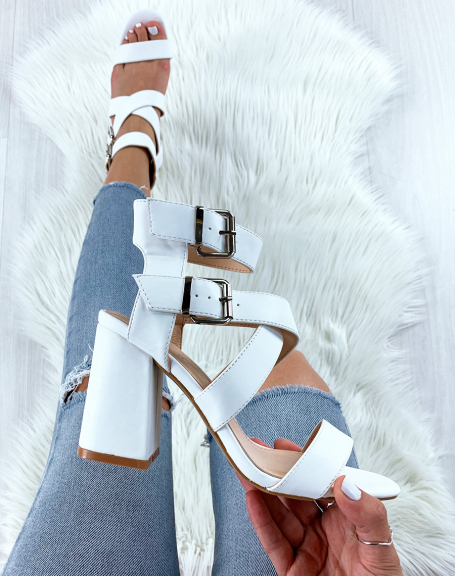 White sandals with wide straps