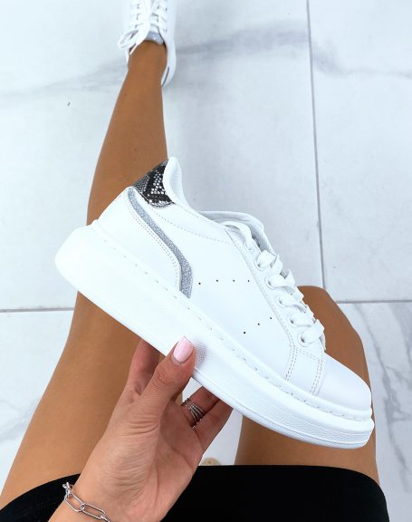 White silver python effect chunky sneakers