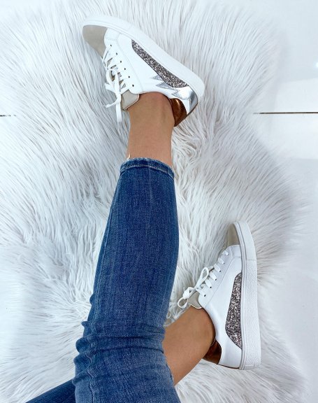 White sneaker with glittery inserts