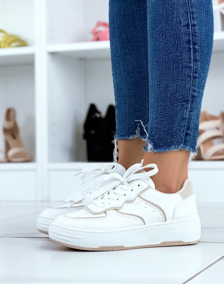 White sneakers with beige detail