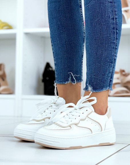 White sneakers with beige detail