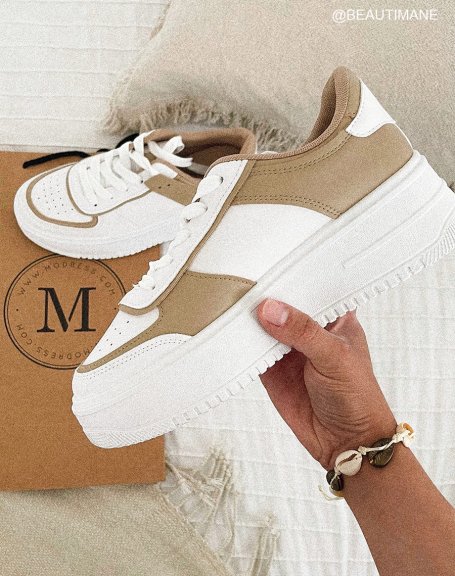 White sneakers with beige inserts