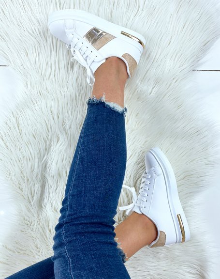 White sneakers with beige tri-material insert