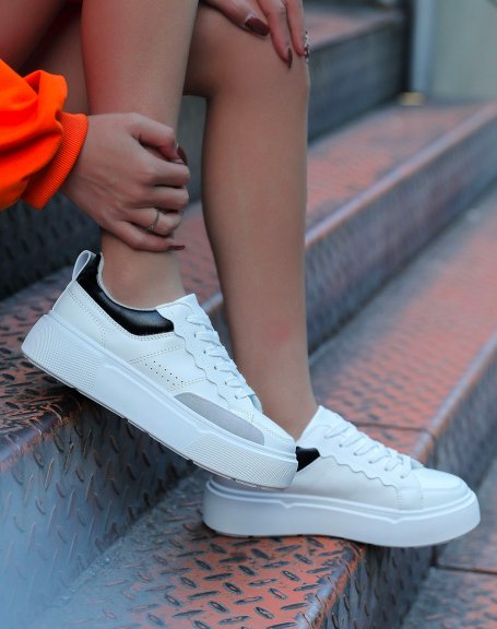 White sneakers with black and gray insert