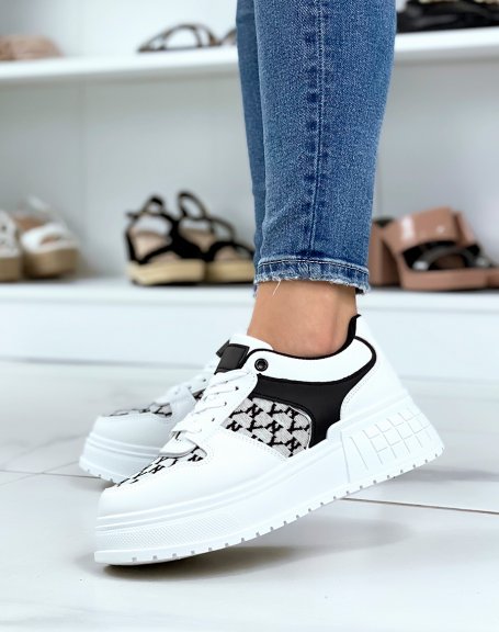 White sneakers with black and patterned details