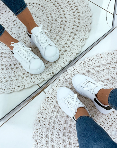 White sneakers with black croco insert