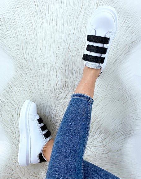 White sneakers with black crocodile effect