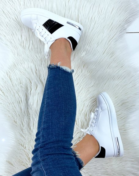 White sneakers with black tri-material yoke