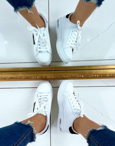 White sneakers with black tri-material yoke