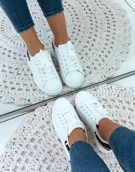 White sneakers with black yoke and glitter