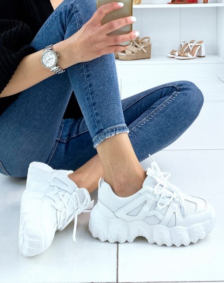 White sneakers with chunky lug effect sole
