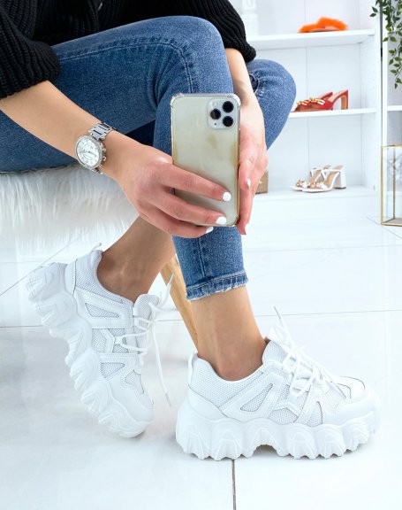 White sneakers with chunky lug effect sole