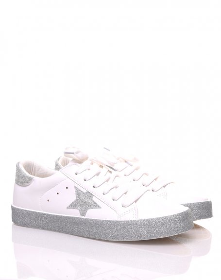 White sneakers with gray glitter