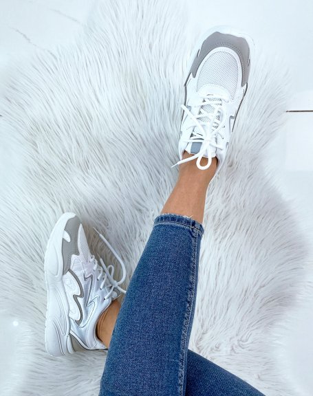 White sneakers with gray inserts