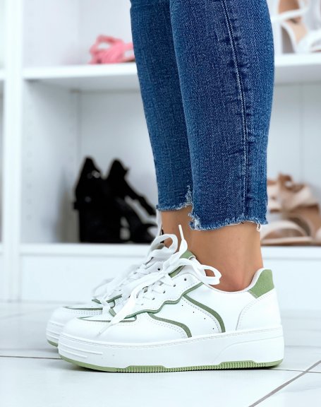 White sneakers with green detail