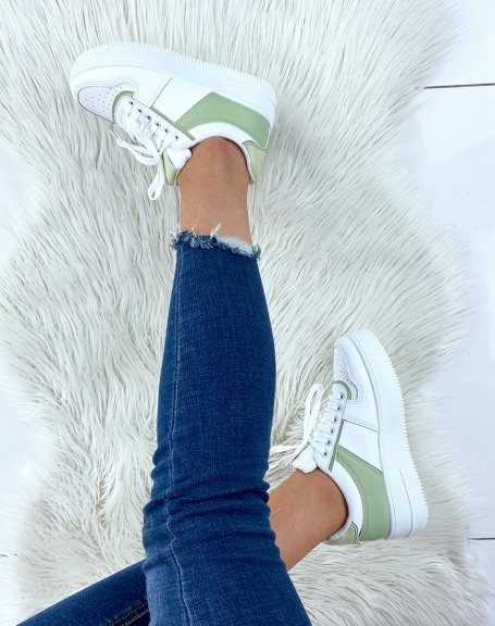 White sneakers with green insert