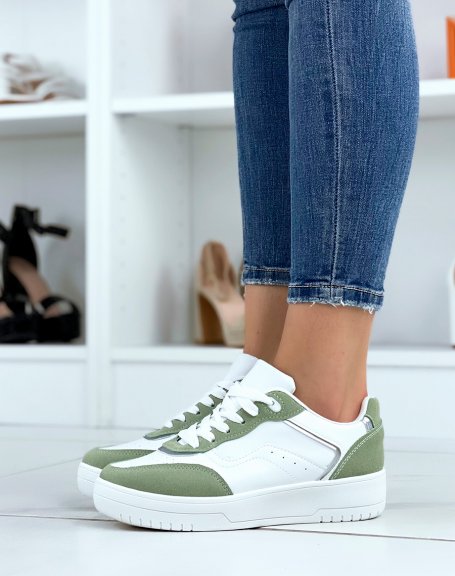 White sneakers with green inserts