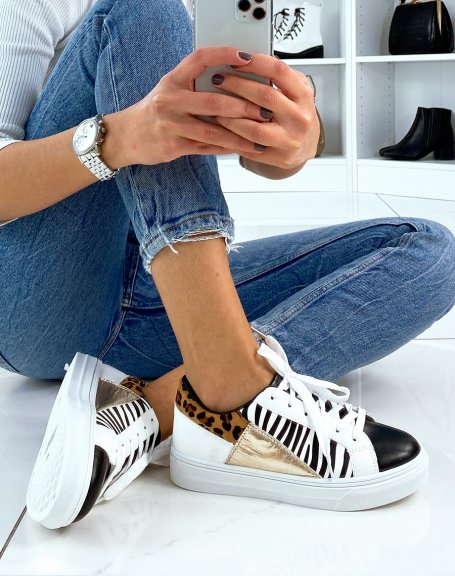 White sneakers with multiple materials