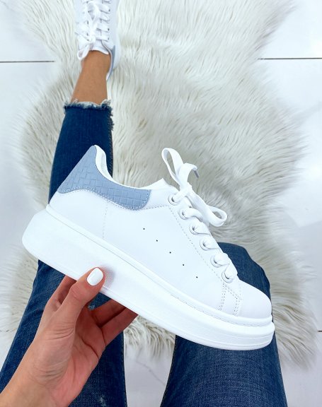 White sneakers with pastel blue insert
