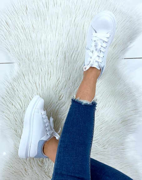White sneakers with pastel blue insert
