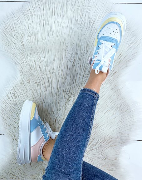 White sneakers with pastel-colored panels