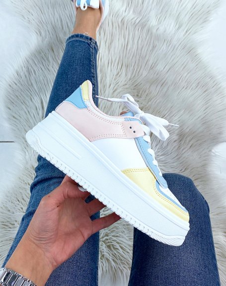 White sneakers with pastel-colored panels