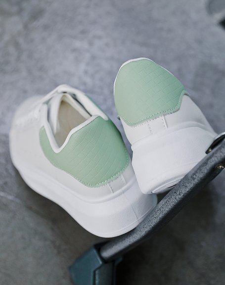 White sneakers with pastel green insert