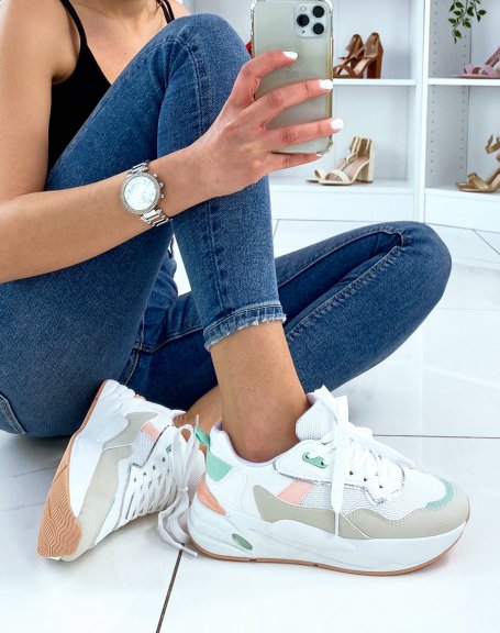 White sneakers with pastel inserts