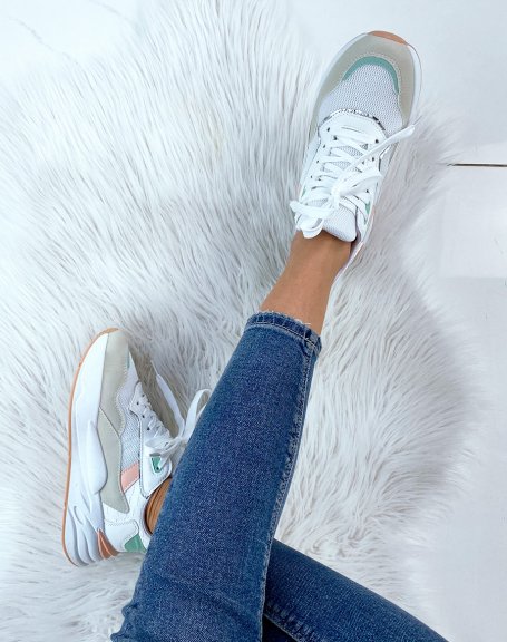 White sneakers with pastel inserts