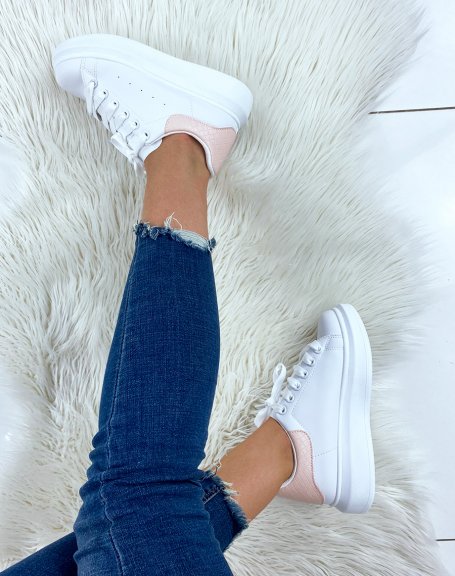 White sneakers with pastel pink yoke