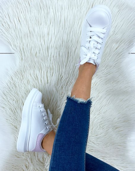 White sneakers with pastel purple insert