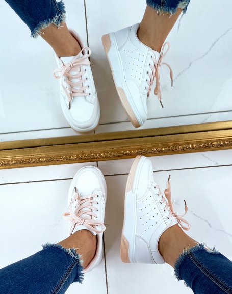 White sneakers with pink laces