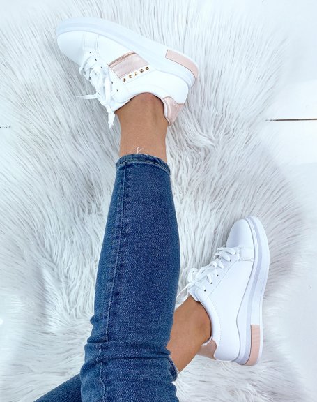 White sneakers with pink yoke
