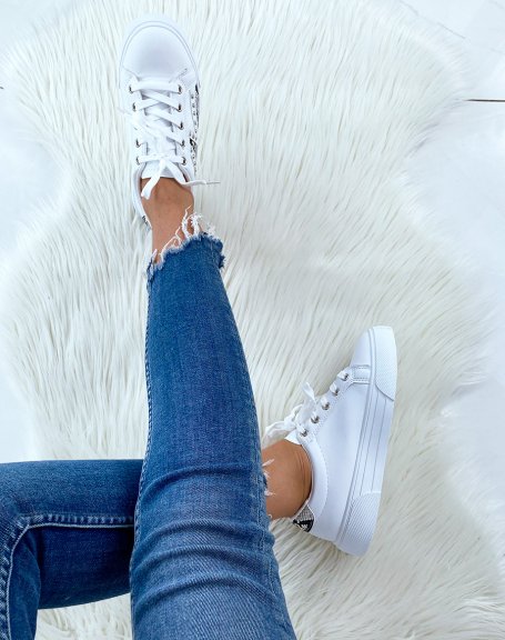 White sneakers with pyhton and studded panels