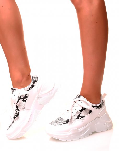 White sneakers with python inserts
