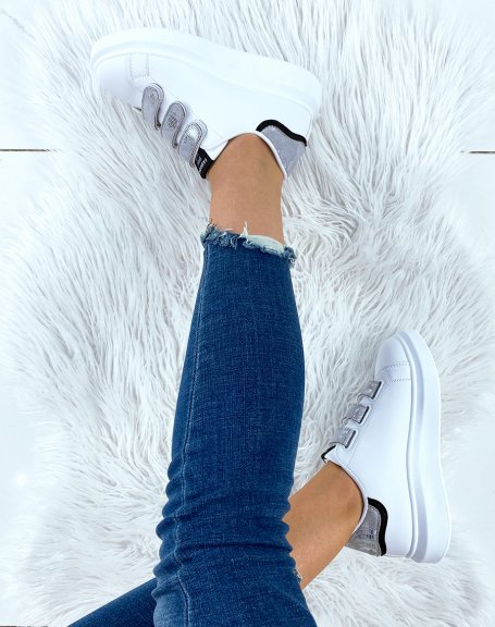 White sneakers with silver insert