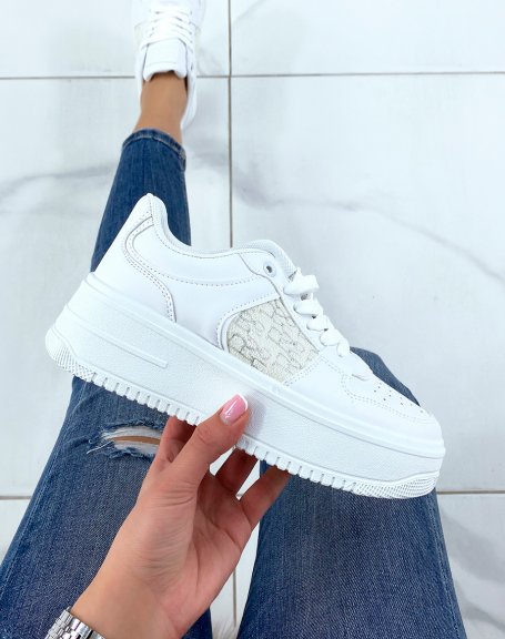 White sneakers with silver printed inserts