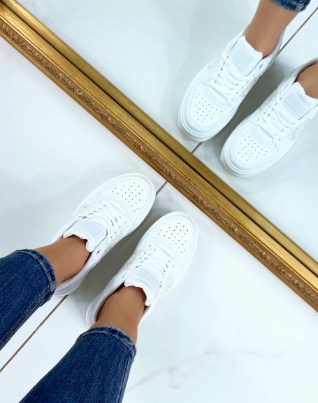 White sneakers with silver printed inserts