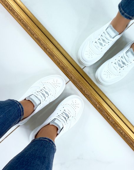 White sneakers with silver sequins