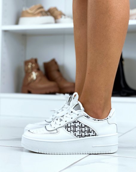White sneakers with tweed panels