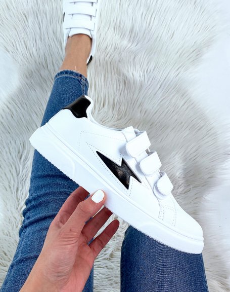 White sneakers with velcro and black pattern