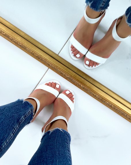 White square buckle heeled sandals