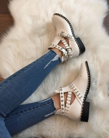 White studded ankle boots