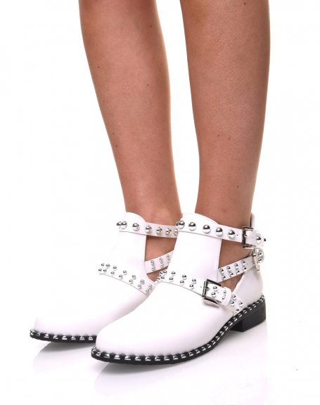 White studded ankle boots