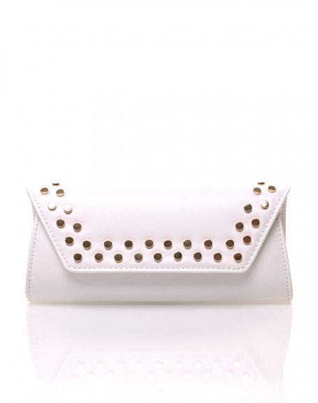 White studded hand clutch